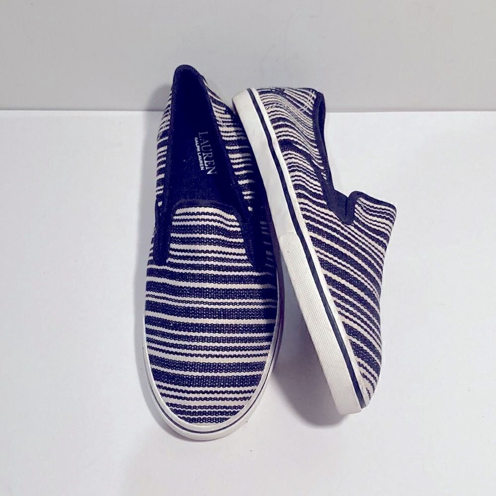 Lauren Ralph Lauren striped black and white slipon espadrilles shoes